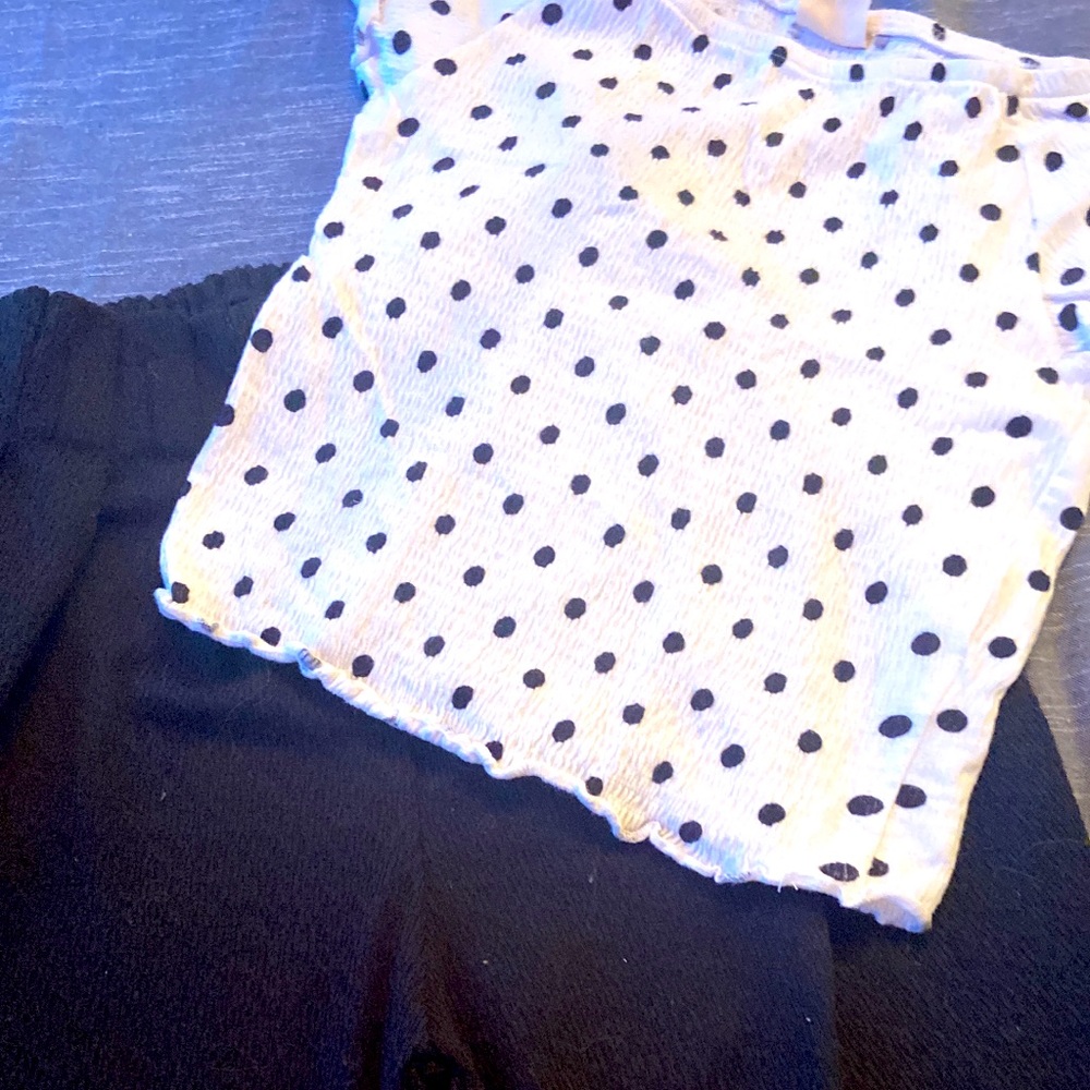 Two piece zara outfit super cute wide leg pants and polka dotted shirt